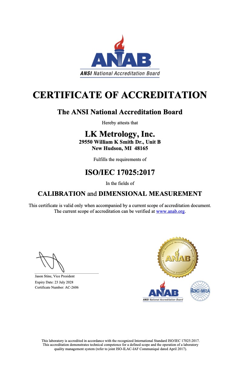 ANSI National Accreditation Board (ANAB) - Calibration - ISO/IEC 17025:2017